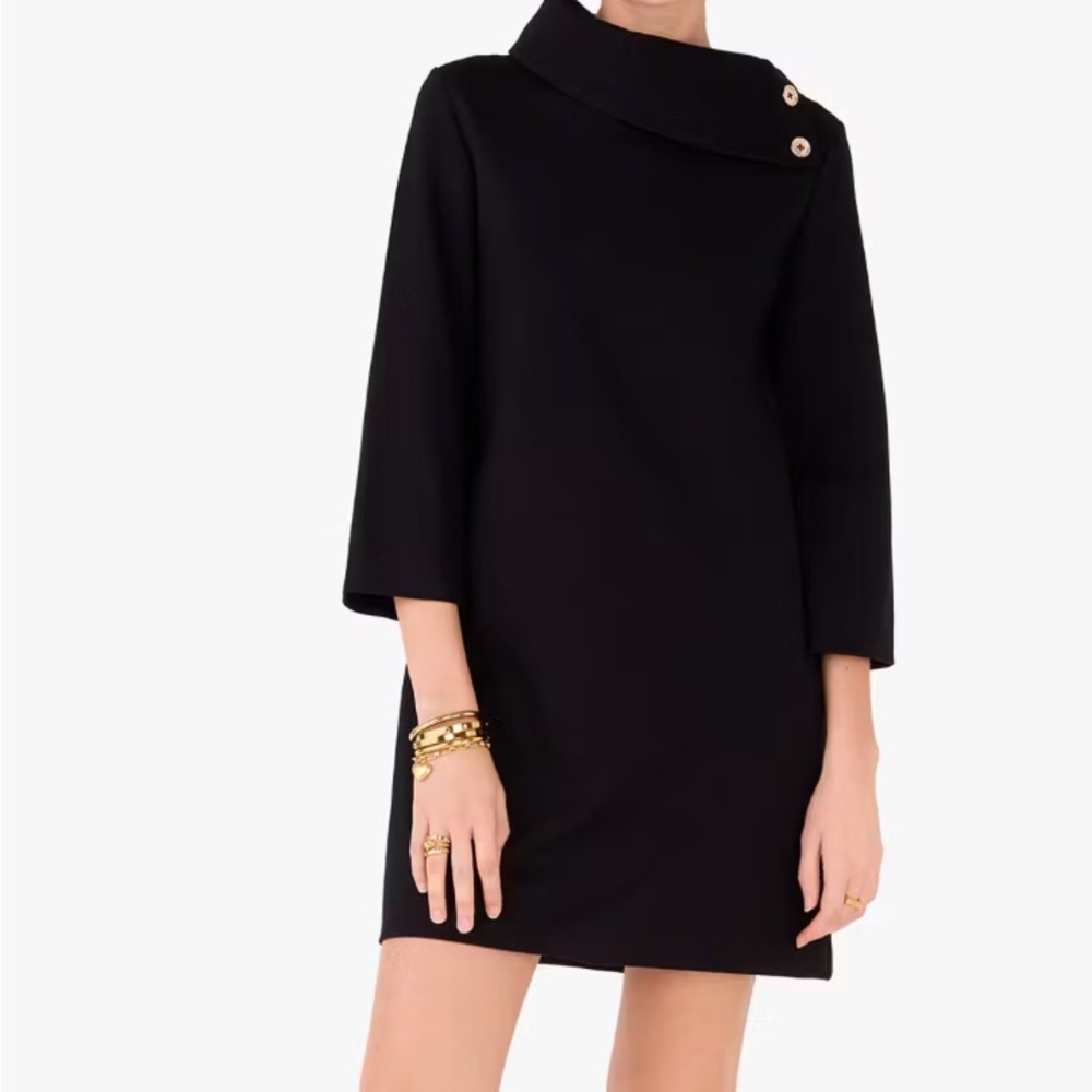 KWT Kate Spade Ponte Turtleneck Black Dress with Gold Buttons, size S